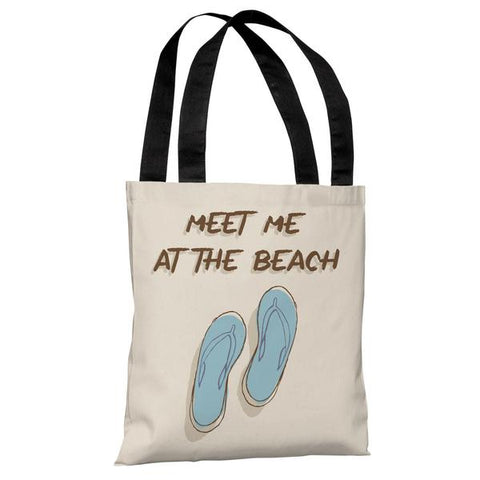 Meet Me At The Beach - Tan Blue Tote Bag by