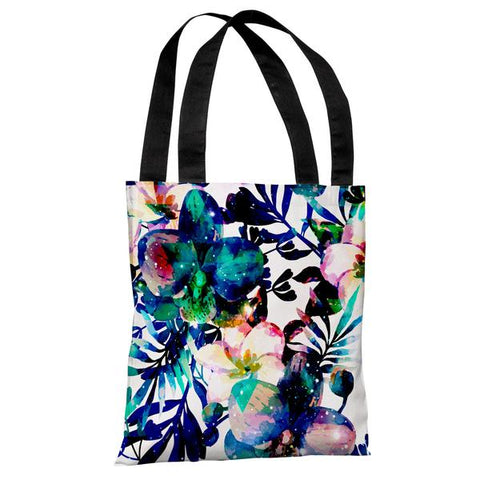 Midnight Blooms - White Indigo Tote Bag by