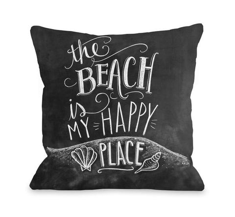 Beach is My Happy Place - Gray Multi Throw Pillow by Lily & Val