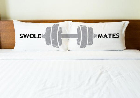 Swole Mates - Black Gray Set of Two Pillow Case by