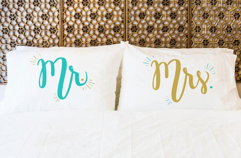 Mister Misses - Turquoise Gold Set of Two Pillow Case by