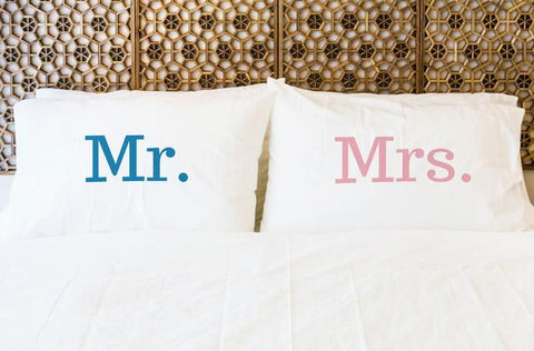 Mr. Mrs. - Navy Pink Set of Two Pillow Case by
