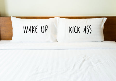 Wake Up, Kick Ass - Black Set of 2 Pillow Case by OBC 20 X 30