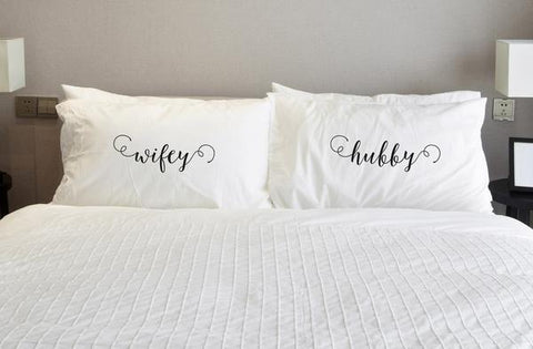 Wifey And Hubby - Black Set of 2 Pillow Case by