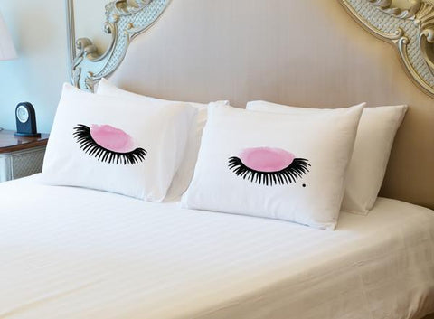 Eyelashes Watercolor - Pink Set of Two Pillow Case by