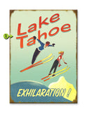 Exhilarated Cartoon Skiiers Wood 23x31
