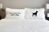 Love and Dogs - Black Set of Two Pillow Case by