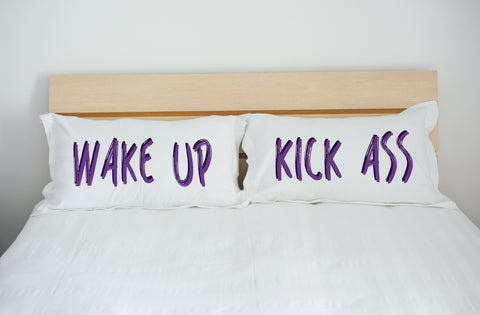 Wake Up Kick Ass - Purple Set of Two Pillow Case by OBC 20 X 30
