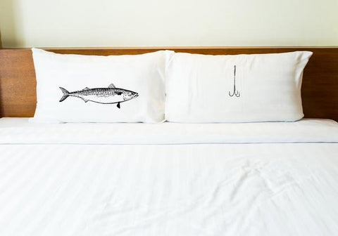 Fishing Fish - Black Set of 2 Pillow Case by