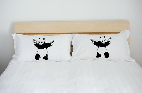 Panda - Black Set of 2 Pillow Case by
