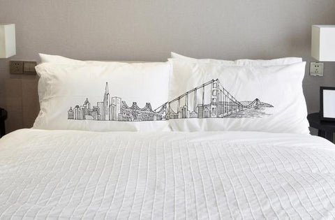 San Francisco Skyline - Black Set of Two Pillow Case by