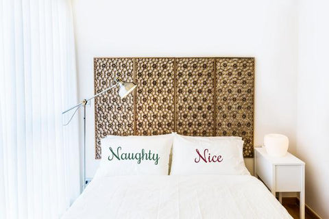 Naughty Or Nice - Green Red Set of 2 Pillowcases by