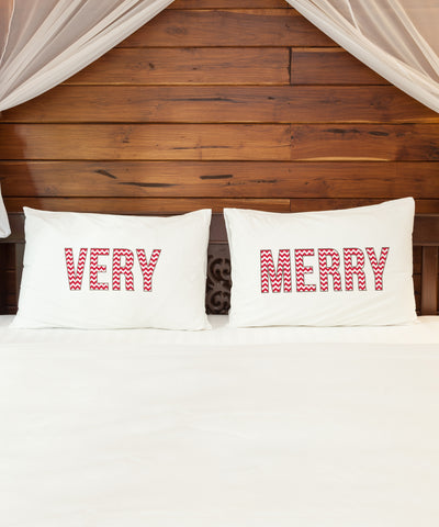 Very Merry Chevron - Red Set of 2 Pillow Case by OBC 20 X 30