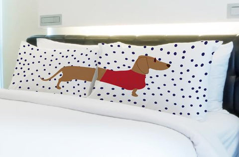 Dachshund Dots - Navy Multi Set of Two Pillow Case by