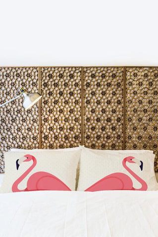 Flamingo Hearts - Tan Pink Pillowcase by OBC