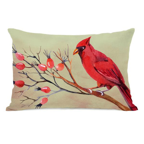 Cardinal on Branch Throw Pillow