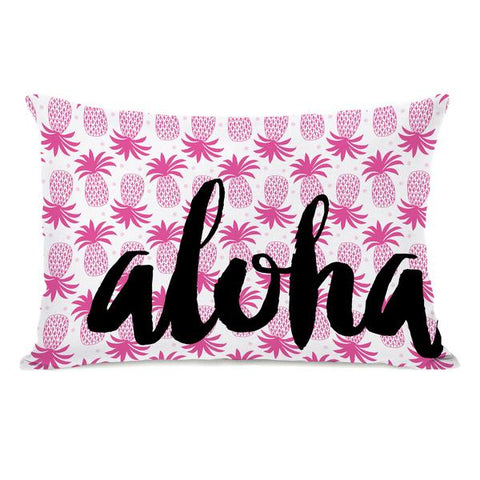 Aloha Hello Reversible - Pink Black Throw Pillow by Pen & Paint
