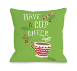 Have a Cup of Cheer - Green Red Throw Pillow by Pen & Paint