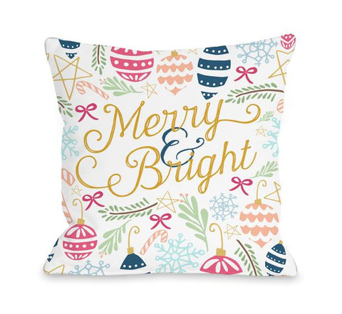 Merry & Bright - Multi Throw Pillow by Pen & Paint