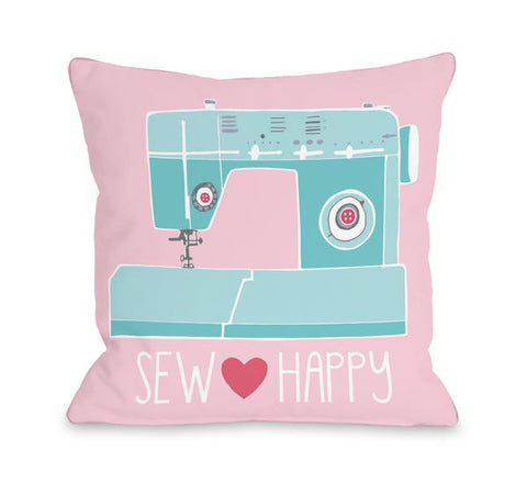 Sew Happy - Pink Throw Pillow by Pen & Paint
