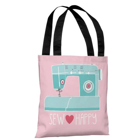 Sew Happy - Pink Tote Bag by Pen & Paint