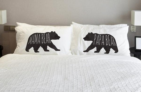 Mama Bear Papa Bear - Black Set of 2 Pillow Case by
