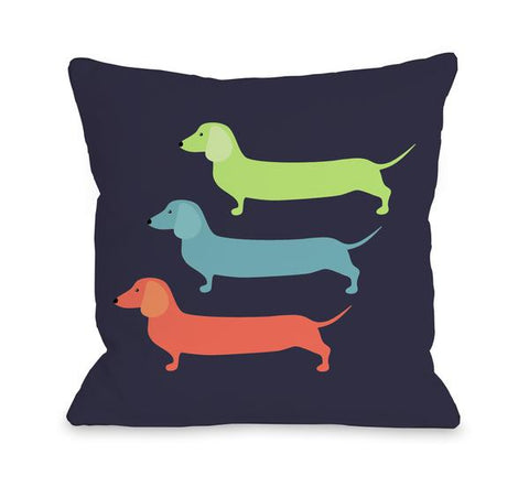 Triple Doxie - Multi Throw Pillow by OBC