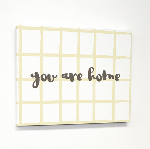 You Are Home Crosshatch - Yellow Canvas by OBC 11 X 14