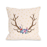 Antler Flowers Throw Pillow by OBC