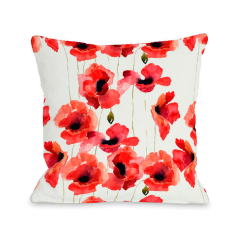 Poppy Field - Red Throw Pillow by OBC 18 X 18