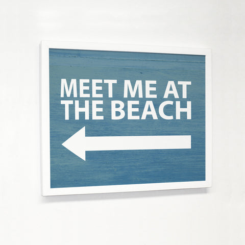 Meet Me At The Beach Wood - Blue White - White Canvas Image Box by OBC 11 X 14