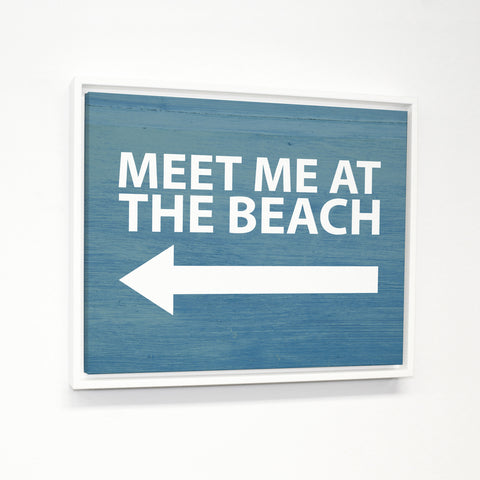 Meet Me At The Beach Wood - Blue White White Floating Frame by OBC 11 X 14