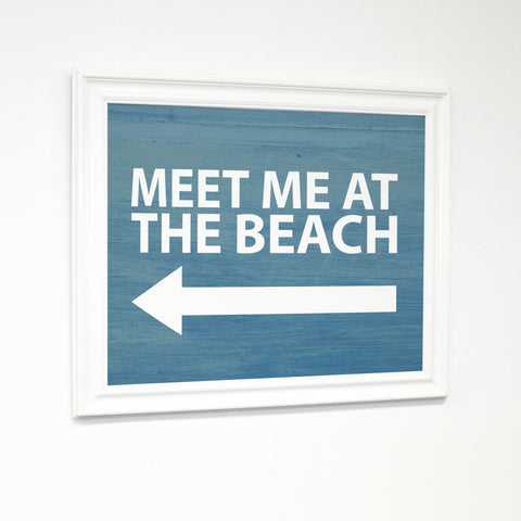 Meet Me At The Beach Wood - Blue White White Traditional Framed Canvas by OBC 11 X 14