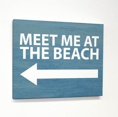 Meet Me At The Beach Wood - Blue White Canvas by OBC 11 X 14