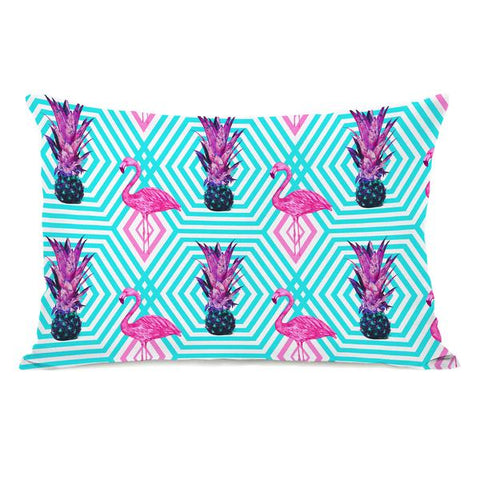 Tropical Flamingo Pineapple Print Throw Pillow by