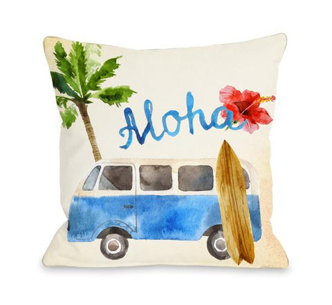 Aloha Surf Van Throw Pillow by