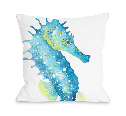 Oversized Seahorse - Green Blue Throw Pillow by OBC 18 X 18