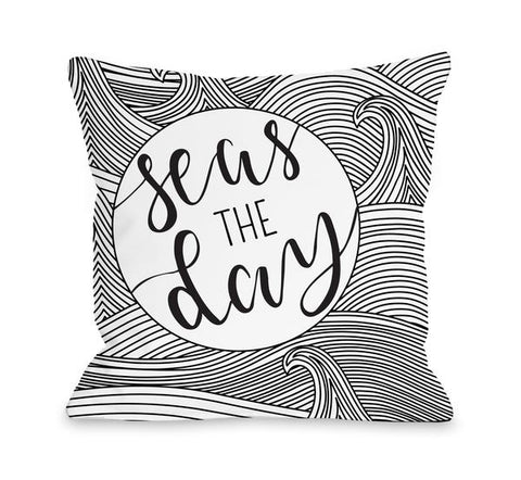 Seas The Day Black Throw Pillow by