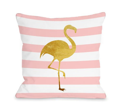Tropical Stripes Flamingo Throw Pillow by