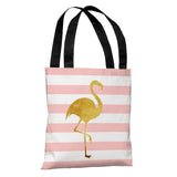 Tropical Stripes Flamingo - 18" Polyester Tote Bag 18 X 18