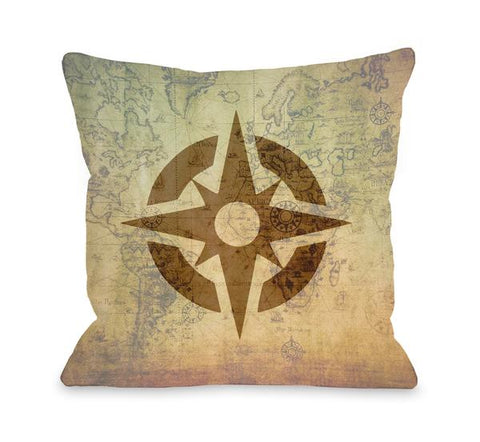 Vintage Map Compass Throw Pillow by