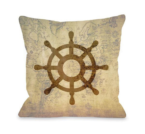 Vintage Map Wheel Throw Pillow by