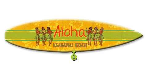 Aloha Surfboard with Hula Girls Wood 8x32