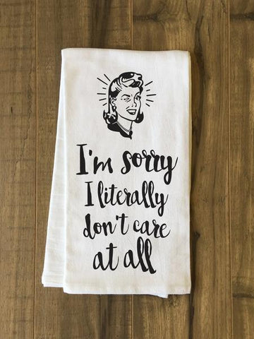Literally Dont Care Retro Tea Towel by