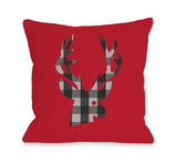 Plaid Deer - Red Multi Throw Pillow by OBC 18 X 18