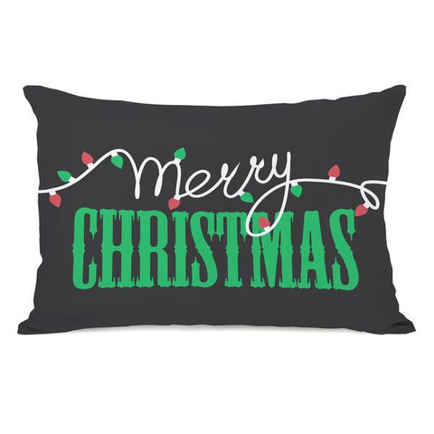 Merry Christmas Light Strand Throw Pillow by OBC