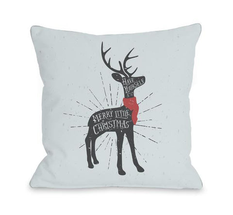 Merry Little Christmas Deer Throw Pillow by OBC
