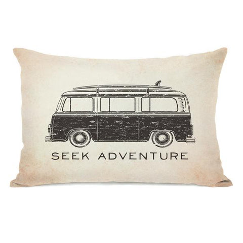 Vintage Van Seek Adventure Throw Pillow by OBC