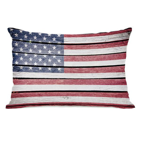 Wood American Flag Throw Pillow by