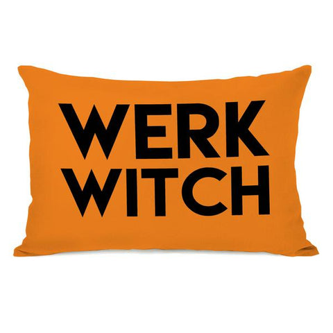 Werk Witch Front Throw Pillow by OBC